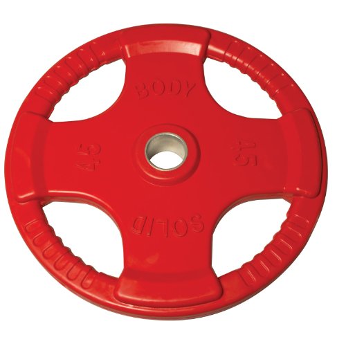 Body-Solid Quad Grip Design Rubber Plate - Olympic Weight Plates with Rubber Coating for Weight Lifting and Strength Training - style: 45 lbs.