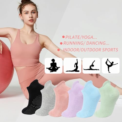 loudashuaiqi Grip Pilates Socks Non Slip Athletic Yoga Socks with Grips for Women Grippy socks for Hospital Workout Barre - style: Grey/Black/Pink