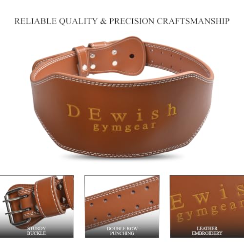 Leather Weightlifting Belt, 10 Adjustable Holes, 4”Width, Double Prong Power Belt for Gym Bodybuilding, weightlifting, powerlifting, squats and deadlifts - color: 6-Inch Brown, size: 28"-32"