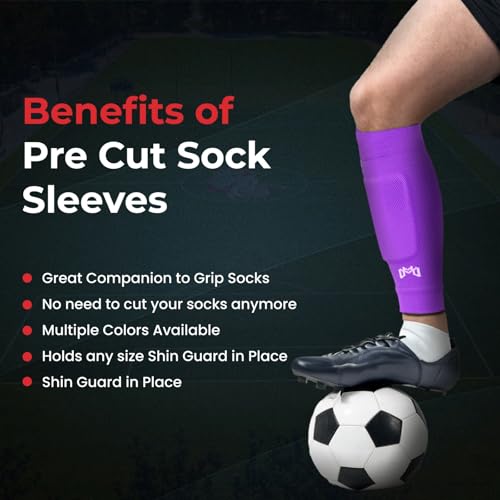 MediCaptain Pre Cut Soccer Sock Sleeves, Companion for Soccer Grip Socks, Securely Holds Shin Guards, Compression Leg Warmer - color: Purple