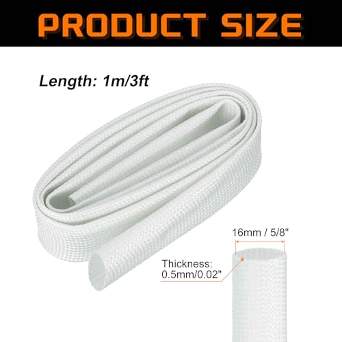 MECCANIXITY 3ft Braided Cable Sleeve, 5/8" ID 200C Heat Resistant 1500V Fiberglass Wire Insulation Cord Protector Organizer Wires Management for Motor Engine Fuel Line, White - color: White, size: 3ft-16mm