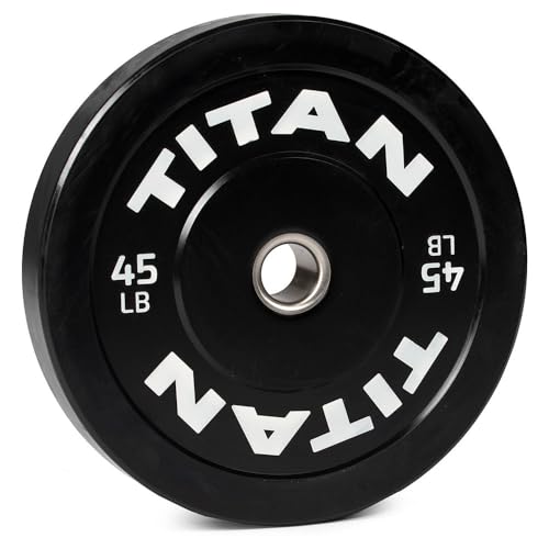 Titan Fitness Economy Series Black Olympic Bumper Plates, Durable Rubber Exterior with Steel Core, Weightlifting and Strength Training Weight Plate - size: 45 LB Single