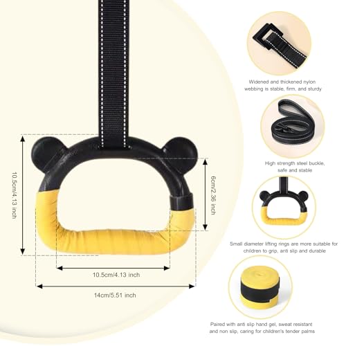 Kids Gymnastics Rings, Children's Home Gym Equipment, Children's Adjustable Strap Strength Training Rings, Pulling Rings for Physical Training - color: Yellow