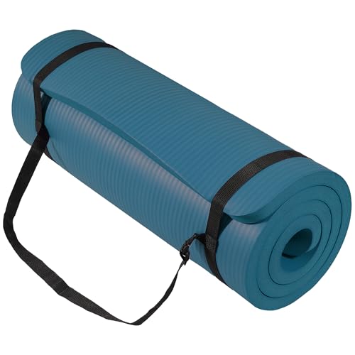 Signature Fitness Extra Thick High-Density Foam Yoga Mat – Multiple Thicknesses (1/2" & 1") / Multiple Colors – Double-Sided Non-Slip Surface – with Carrying Strap for Pilates, Yoga & Home Workouts - color: Navy Blue