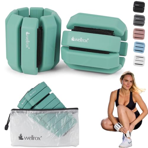 Wellrox Weighted Bangles – Adjustable Ankle and Wrist Weights for Women & Men – Set of Ankle Weights 2 lbs (1 lb Each Wrist Weight) | Weighted Arm Bands for Pilates, Yoga, Running & Walking - color: Mint Green