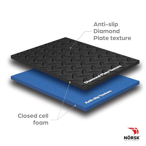 NÖRSK Duräflex Medium-Duty Reversible Interlocking Foam Floor Tiles, Diamond Plate Texture, Black/Blue, 24 X 24 X .47 in., 6-Pack (24 sq. ft.) (Black/Blue, 0.47" Thick) - color: Black/Blue, size: 0.47" Thick
