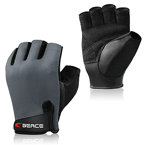 BEACE Weight Lifting Gym Gloves with Anti-Slip Leather Palm for Workout Exercise Training Fitness and Bodybuilding for Men & Women - color: Grey, size: X-Small