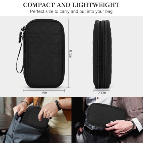 FYY Electronic Organizer, Travel Tech Pouch Bag, Medium, Black Quilted | Wrist Strap, Waterproof, Double Layers Portable Electronics Travel Carrying Case for Cord, Charger, Daily Business Trips Use - color: Black Quilted, size: Medium
