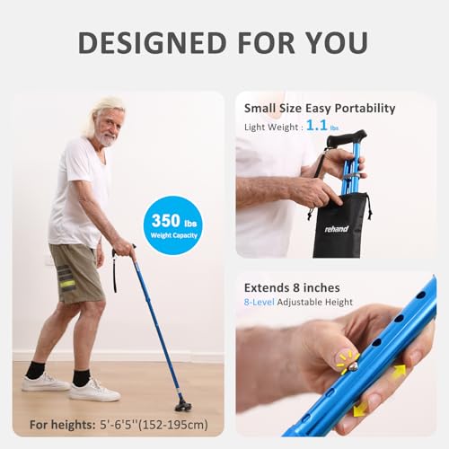 REHAND Walking Cane for Men & Women - Foldable, Adjustable, Lightweight, Self Standing Pivot Walking Cane, Soft Handle Grip, with Travel Bag, Walking Sticks for Seniors & Adults - color: Purple
