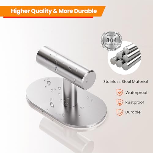Aikzik Silver Adhesive Hooks Heavy Duty, Wall Hooks for Shower, Bathroom, Towel, Coat, Robe, Stainless Steel Hooks for Hanging, Waterproof & Rustproof Sticky Hooks for Walls No Damage- 2 Pack - color: Silver-2Pack