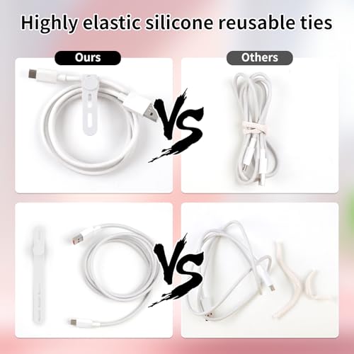 Oligei 25 Pcs Silicone Cable Ties, Cable Ties Reusable, High Elasticity Cord Wraps for Electrical Cords, Cord Organizer for Earphone, Phone Charger(White) - color: 25p∣white