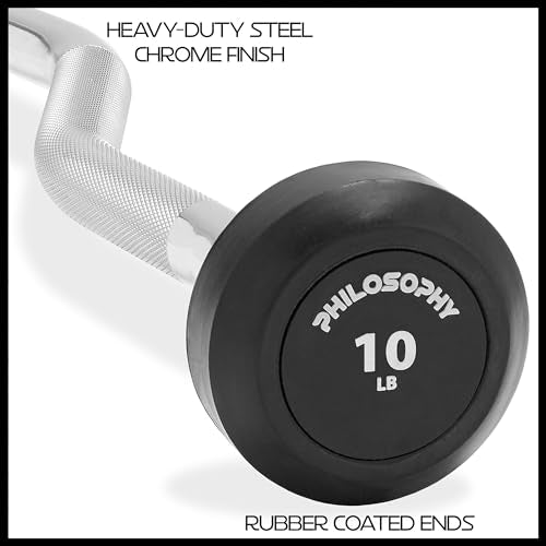 Philosophy Gym Rubber Fixed Barbell, Pre-Loaded Weight EZ Curl Bar for Strength Training & Weightlifting - style: 10 LB
