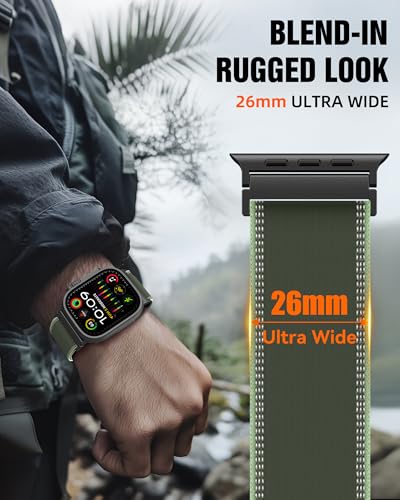 Trail Loop Nylon Sport Band Compatible with Apple Watch Ultra 3 2 Band for Men 49mm 46mm 45mm 44mm 42mm, Rugged Breathable Sport Adjustable Strap for iwatch bands Series 11/10/9/8/7/6/5/4, SE 3 2 1 - color: Green(Black)