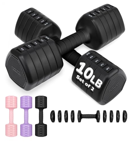 Adjustable Dumbbell Set of 2, 10LB 20LB 30LB Weight Set | Hand Weights for Women Men, Dumbbells for Home Gym Outdoor Exercise & Muscle Toning Weight Loss Rehab Strength Training - color: Black, style: 20 lb, Pair-Rubber Handle