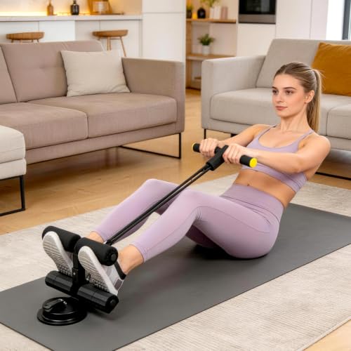 Double Suction Cup Trainer, Sit Up Bar with Three-level Height Adjustment | Abdominal Training Aid with Massage Roller and Drawstring, Ideal for Home Workouts such as Push Ups, Yoga, and Sit Ups