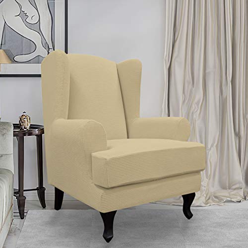 Easy-Going Stretch Wingback Chair Sofa Slipcover 2-Piece Sofa Cover Furniture Protector Couch Soft with Elastic Bottom, Spandex Jacquard Fabric Small Checks Beige - color: Beige