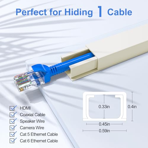 Yecaye Cord Hider, 113in Beige Cord Covers for Wires on Wall, One-Cord Cord Organizer, Easy Install Cable Management Kit, Cable Hider Home Office, W0.59in H0.4in, Beige - color: Beige, size: 113in L x 0.59in W x 0.4in H