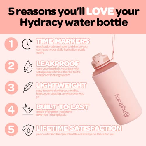 Hydracy Motivational Water Bottle with Time Marker & Fruit Infuser 64 oz | BPA-Free Tritan, Leakproof Flip-Top Lid,No-Sweat Sleeve,Carry Strap,Daily Intake Tracking for Gym,Sports,Outdoors - color: Rose Gold, size: 64 Ounces