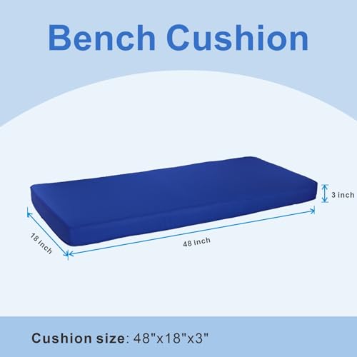 JMGBird Outdoor Patio Bench Cushion 48x18 Inch - Waterproof Navy Blue with Ties, Weather Resistant for Swing Porch - color: Blue, size: 48×18 Inch