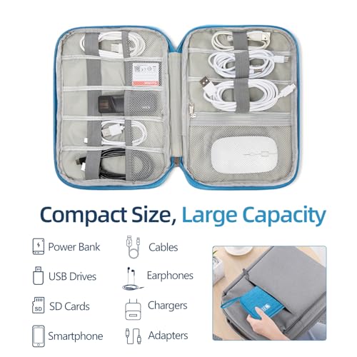 Cord Organizer Travel Case, Cable Organizer Bag for Chargers, USB Cables, Power Bank & Electronics Accessories, Portable Tech Organizer Pouch with Mesh Pockets, Water Resistant Travel Gear Bag - color: sky blue, size: S