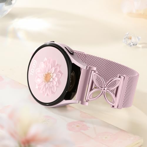 Getino Magnetic Metal Strap Compatible with Galaxy Watch 7 Band, Galaxy Watch 6 Classic Band FE 5 Pro 4 Active 2, 20mm Milanese Floral Dressy Wristband for Samsung Watch Bands Women 40mm 44mm 45mm - color: Rose Pink