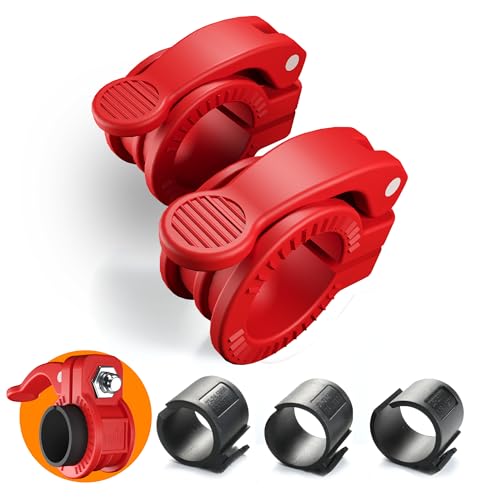 Narrow Barbell Clips 2.5cm Width for Olympic Bars, 0.9-1.18inch Adjustable Weight Clamps, Quick Release Locking Collars for Weightlifting - color: Red