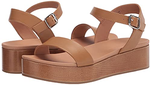 Amazon Essentials Women's Two Band Ankle Strap Open Toe Flatform Sandal - color: Cognac, size: 9.5