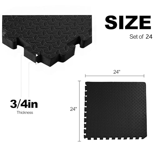 Elevon Puzzle Exercise Gym Flooring Mat, EVA Interlocking Foam Tiles Workout Mat for Home Gym, Fitness Equipment, MMA, Gymnastics, Shock-Absorbing Exercise Mat, Multi-Color - color: Black, style: 3/4"Th, 24 Tiles (96 Sq Ft)
