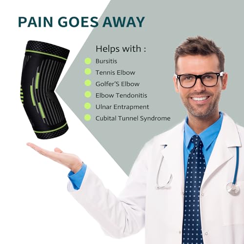 Tennis Elbow Sleeve,Elbow Compression Sleeve, Elbow Brace For Tendonitis and Tennis Elbow,Golfers, Arthritis, Bursitis. Elbow Pain Relief,Weightlifting, Fit for Men & Women - color: Green&Black, size: X-Small