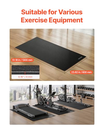 VEVOR Treadmill Mat for Carpet Floor, Exercise Equipment Mat for Treadmills, Stationary & Recumbent Bikes, High Density PVC Floor Protector Gym Mats, Waterproof and Non-Slip for Home Gym - size: 24"x 52"x 0.16"