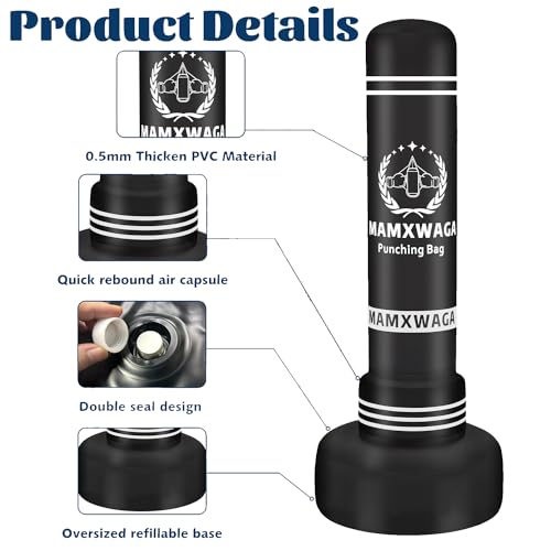 Standing Punching Bag with Stand Adult, 70'' Freestanding Heavy Boxing Bag with Electric Air Pump