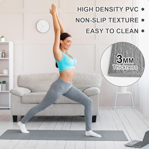 Funtery 3 mm Thin Yoga Mats Bulk, 68 x 24 Inches Lightweight PVC Exercise Mats Non Slip Workout Fitness Pads for Yoga Pilates Stretching Classes Gym Home Studio - color: Grey
