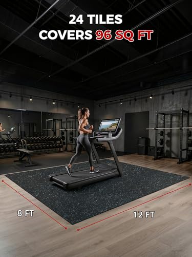 0.56" Rubber Top Gym Flooring, 24 Tiles 96 Sq Ft Heavy Duty Interlocking Gym Mats for Home Gym, Non-Slip High Density EVA Foam Workout Mat, Protect Floors from Weights, 24x24in, Black/Blue - color: Black/Blue, size: 24 Tiles (96 Sq Ft )
