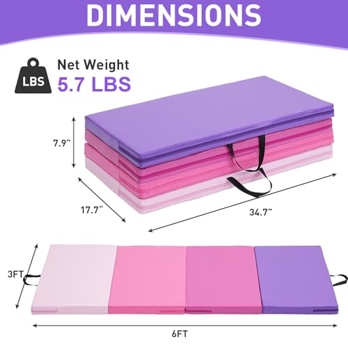 Gymnastics Mat, 3FTx6FT / 4FTx8FT 2" Thick Folding Kids' Gymnastic Tumbling Mat for Home Gym Exercise & Play - color: 3x6FT-Pink Gradient