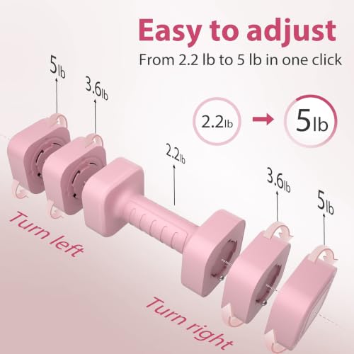Adjustable Dumbbell Set of 2, 2.2-20LB Adjustable Weight Set, 3 in 1 Free Weights Dumbbells Set for women men at home, 2.2lb, 3.6lb, 5lb,10lb, 20lb, for Home, Office, Gym Exercise Training, Anti-slip Handle - color: Pink, size: 10LB(5LB Pair)