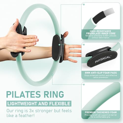 PhysKcal Pilates Kit, 15-Inch Pilates Ring with 1x Pilates Ball & 5X Bands | Aesthetic Home Pilates Equipment Set, Essential Kit for Beginners in Minimalist Style. Comes in Premium Packaging - color: Soft Mint