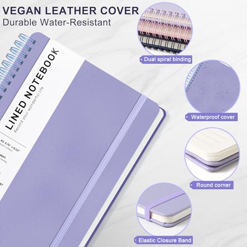 ABERLLS Lined Spiral Journal Notebook with 160 Pages, 8×5.7in, A5 Spiral Notebook, Journaling Notebooks for Work, School, Women, Men, College Ruled Spiral Notebook, Hardcover Leather Journals, Purple - color: Purple, size: A5
