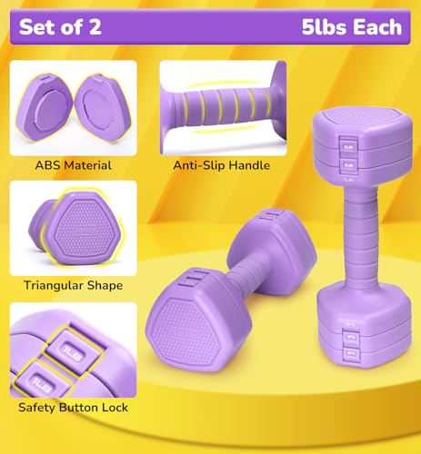 Adjustable Dumbbell Set of 2, 10LB 20LB 30LB Weight Set | Hand Weights for Women Men, Dumbbells for Home Gym Outdoor Exercise & Muscle Toning Weight Loss Rehab Strength Training - color: Purple, style: 10 lb, Pair-Rubber Handle