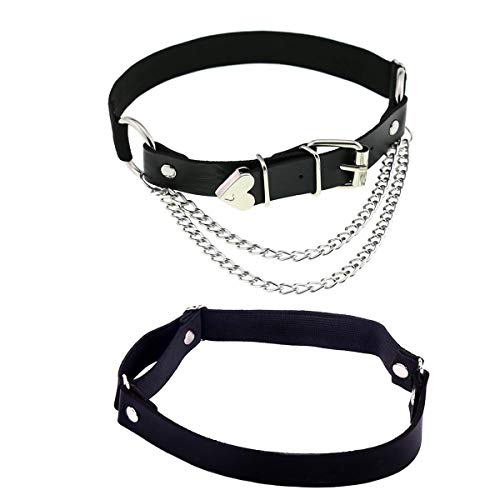 Adjustable Elastice 2 Rows Leather Leg Harness Garter Belt Punk Gothic Thigh Ring Garter - color: Black With Chain