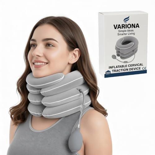 FDA Registered Neck Traction Device for Pain Relief – Inflatable Cervical Neck Stretcher for Home Use, Adjustable Support for Neck Stiffness & Posture, Fits 12"–17" Neck Size