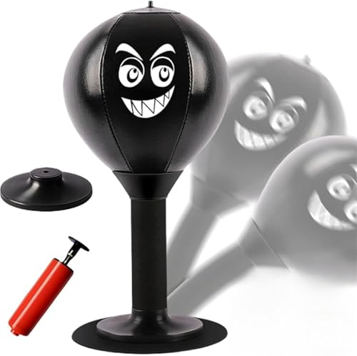 Desktop Punching Bag with Strong Suction Cup - Stress Relief Boxing Bag for Office Desk & Home - Heavy Duty Reflex Ball Set with Pump - Funny Gag Gifts for Boss, Men, Kids & Coworkers