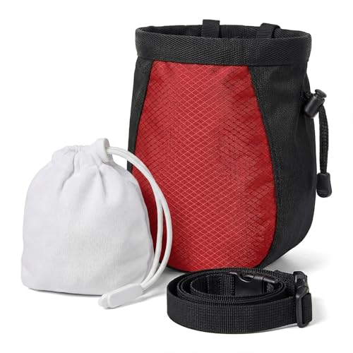 Climbing Chalk Bag for Rock Climbing - with Chalk Ball - Adjustable Black Chalk Bag Bouldering for Rock Climbing Equipment - color: Red