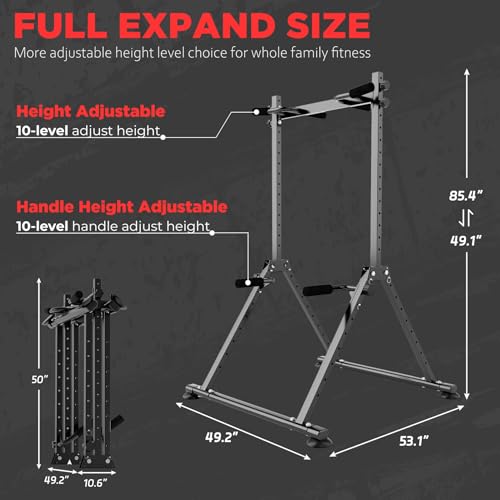 Tappio Folding Power Tower Dip Station Pull Up Bar, Multifunctional Pull Up Tower Adjustable Height, Triangular Structure Strength Training Workout Equipment for Home Gym Fitness