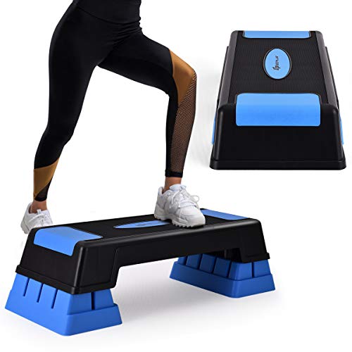 Goplus 30'' Aerobic Stepper with Risers, 5” 7” 9” Levels Height Adjustable, Workout Fitness Exercise Step Platform Trainer with Non-Slip Foot Pads, for Home/Gym