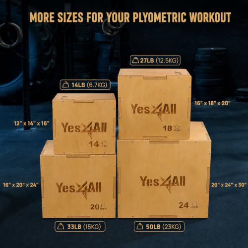 Yes4All Plyo Box, 3-in-1 Wooden Box Jump for Home Gym, Lunges, Squats, Dips - color: A. Wood Basic, style: 20" x 18" x 16"