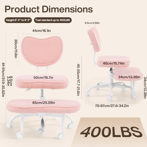 Fizzin Ergonomic Cross Legged Office Chair, Height Adjustable Swivel Desk Chair, Pink - color: Pink