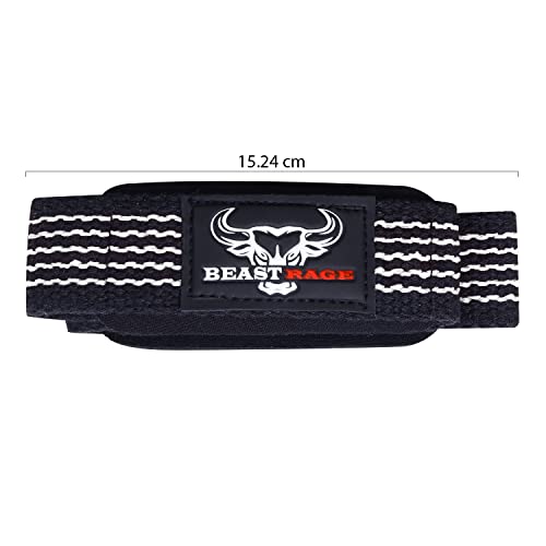 BEAST RAGE Heavy Duty Lifting Wrist Straps for Weightlifting, Figure 8 Loop Powerlifting Deadlift Strap Wraps Weights Padded Support Professional Fitness Gym Bodybuilding - color: White