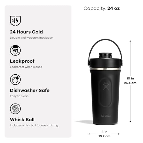 Hydro Flask Shaker Bottle – Insulated Stainless Steel Gym Bottle for Pre Workout & Protein 24 Oz Capri Blue - color: CAPRI BLUE