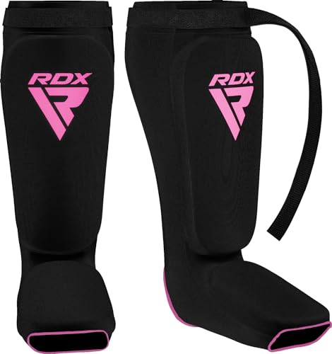 RDX Shin Guards Kickboxing Muay Thai, SATRA Approved, MMA Leg Instep Protection Pads, Sparring Training Martial Arts Boxing, Elasticated Padded Protector, Karate BJJ Taekwondo Gear, Men Women - color: Black Pink, size: Large