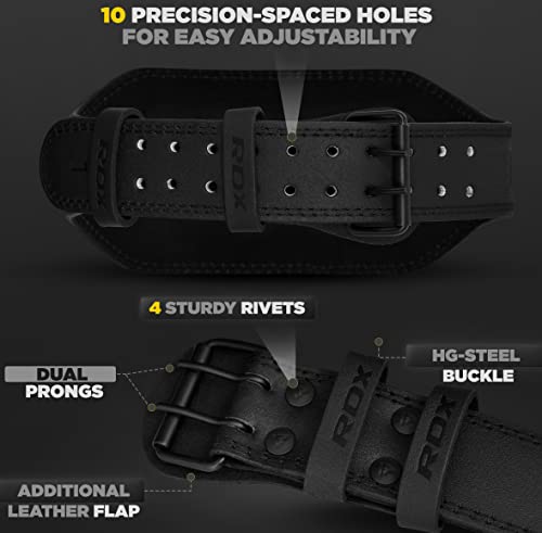 RDX Weight Lifting Belt Gym Fitness, Cowhide Leather, 4” 6” Padded Lumbar Back Support, 10 Adjustable Holes, Weightlifting Powerlifting Bodybuilding Deadlift Squat Workout Strength Training, Men Women - color: Black 6 Inch, size: XL Fits 32 to 37 Inches